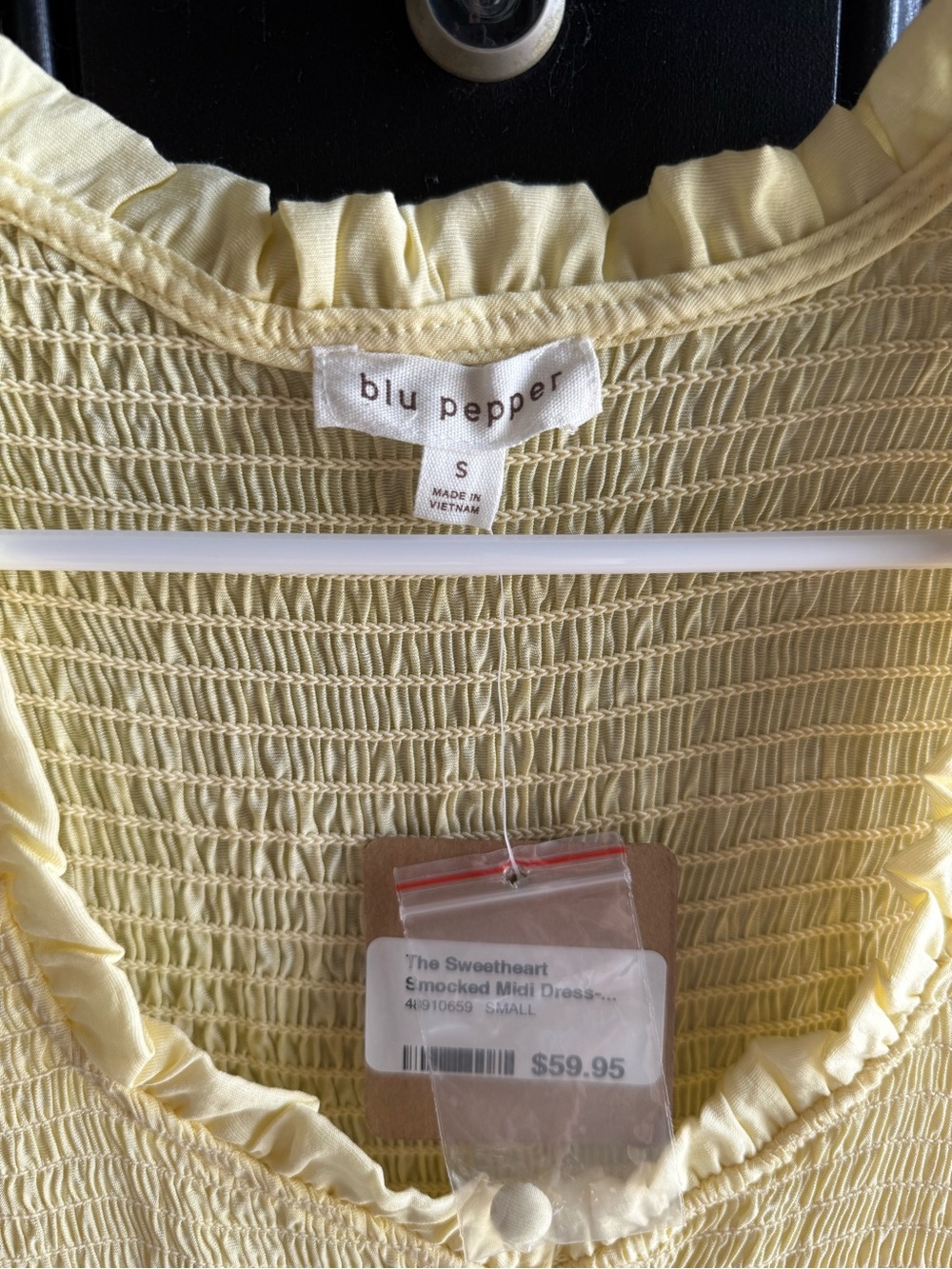 NWT butter-yellow smocked midi dress featuring a sweetheart neckline Size Small - Picture 8 of 14